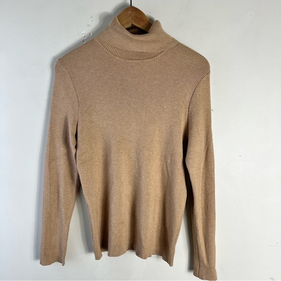 Chicos Size Large Tan Ribbed Knit Long Sleeve Pullover Rachel Turtleneck Sweater - Picture 5 of 9